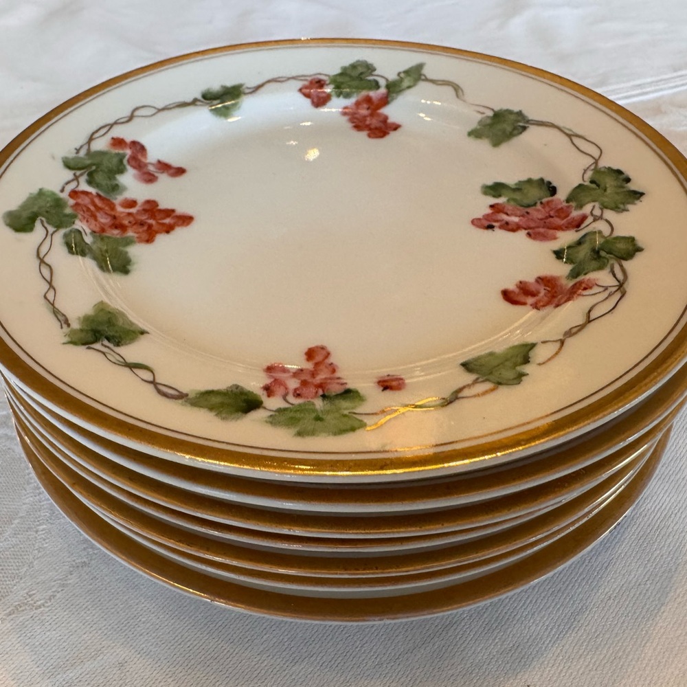 Fine Porcelain Nippon bread Plates in Cream with Pink Floral and Gold Trim